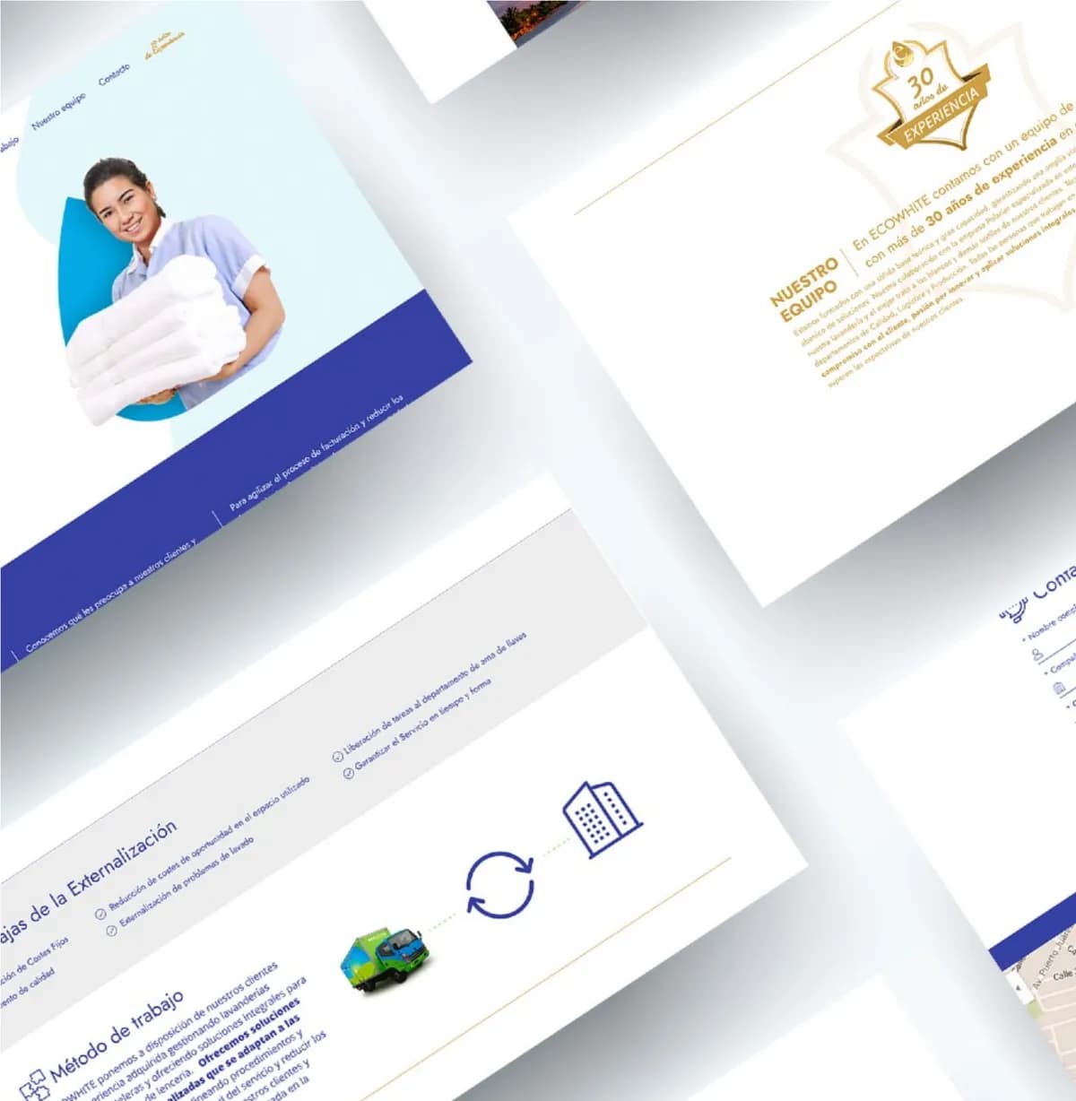 Mockups del sitio de Eco-White, lavandería industrial para hoteles