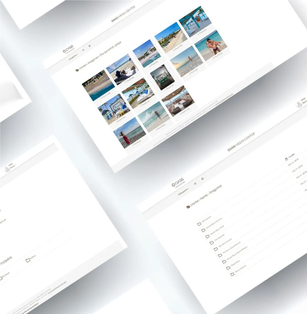 Mockups del Media Center con galerías de fotos de los hoteles para agencias